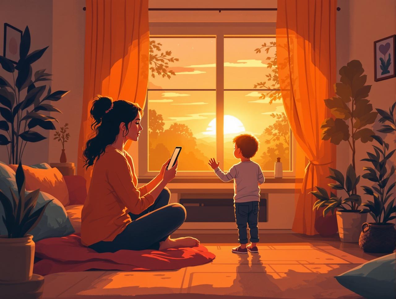 100部短剧免费品牌故事 - 创始人李晨曦与孩子一起观看动画片的温暖时刻